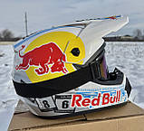 Мотошолом кросс-ендуро RedBull/white + Окуляри в ПОДАРУНОК, фото 6