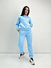 Жіночий теплий чорний спортивний костюм на флісі з капюшоном і кишенями кенгуру "WhyNot" весна осінь, фото 4