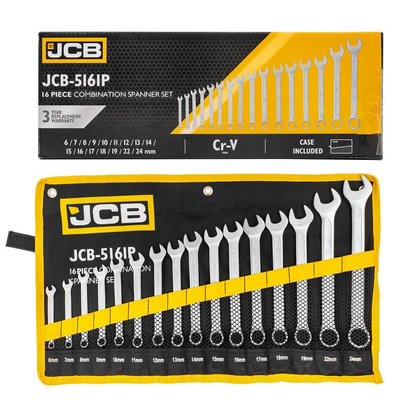 Набір ключів рожково-накидних в чохлі, (6-24 мм), 16 од. JCB Tools JCB-5161P, фото 1
