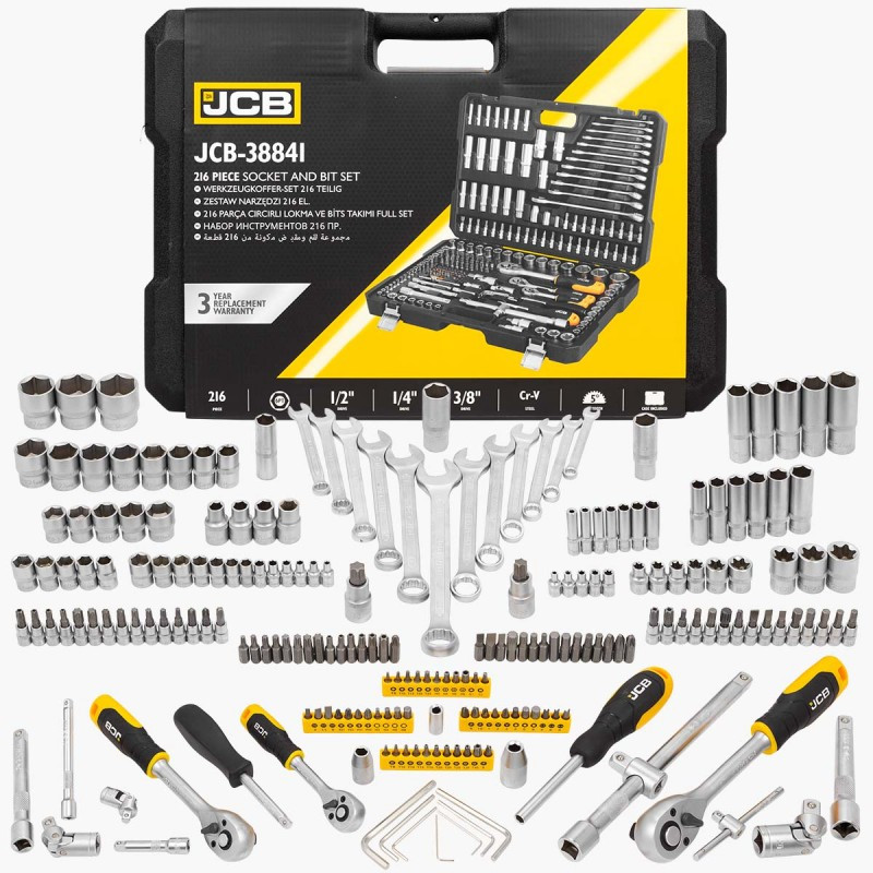 Набір інструментів 216 од. 1/4", 3/8", 1/2" ( 6гр.) JCB Tools JCB-38841, фото 1