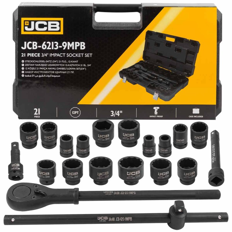Набір інструментів ударних 21 од. 3/4" (12гр.) JCB Tools JCB-6213-9MPB, фото 1