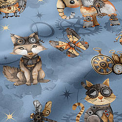 Бязь "Тварини-роботи на синьому тлі", №5426