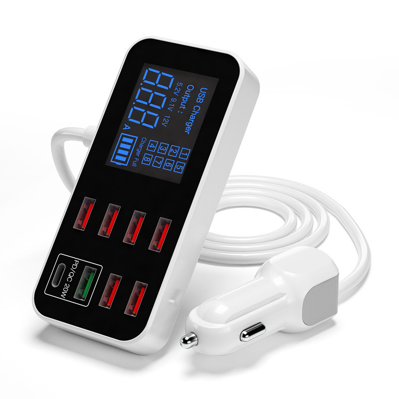 Автомобільний 8-портовий USB + Type-C зарядний пристрій 12-24V 40W LED дисплей QC3.0 PD3.0 ( код: WLX-A9S+ ), фото 1