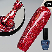 Гель лак червоний з блискітками, шиммером, блискучий, з лусочками Maxi Nail Stardust 8 ml №19