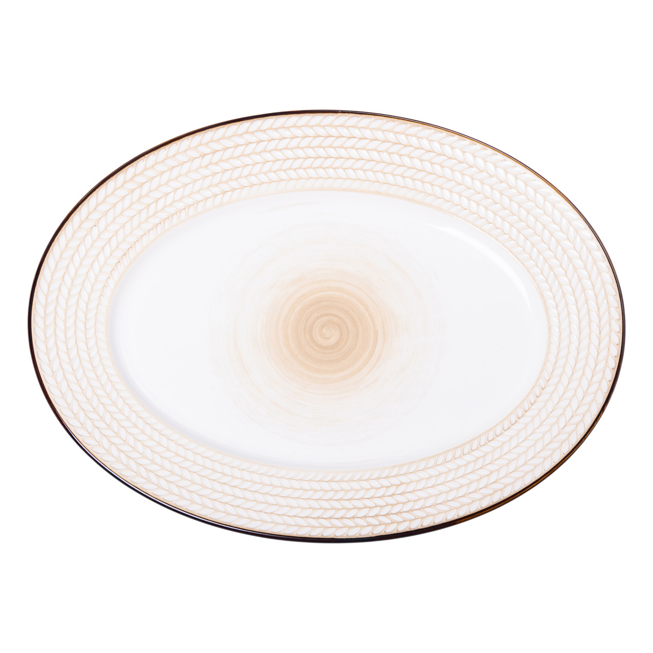 Овальна тарілка сервірувальна 33.5 см для подачі нарізок та гарнірів керамічний плоский посуд Lugi, фото 1