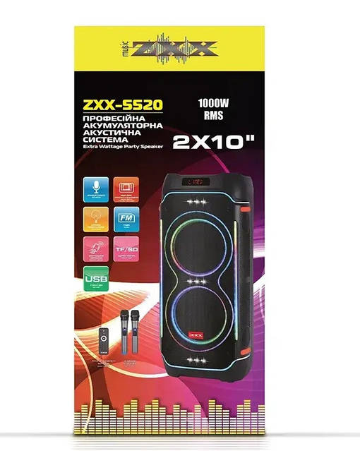 Переносная колонка на колесиках с 2 микрофонами и пультом ZXX-5520