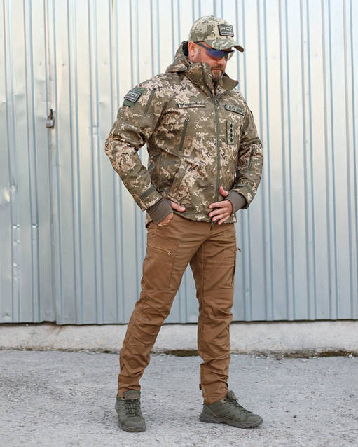 🔥Купити Куртку тактична Хантер Софтшелл піксель ЗСУ на сітці в