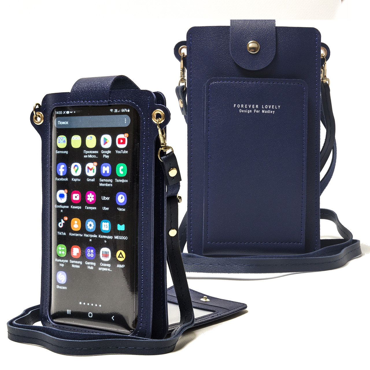 Жіноча сумка для 2-х телефонів, документів та грошей  темно-синя SJ1210#A, фото 1