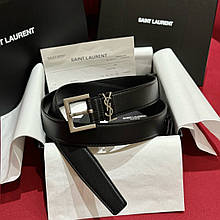 Жіночий чорний шкіряний ремінь Yves Saint Laurent Ів Сен Лоран YSL ysl шкіра ремінь із логотипом пояс 3 см
