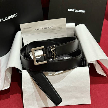 Жіночий чорний шкіряний ремінь Yves Saint Laurent Ів Сен Лоран YSL ysl шкіра ремінь із логотипом пояс 3 см, фото 1