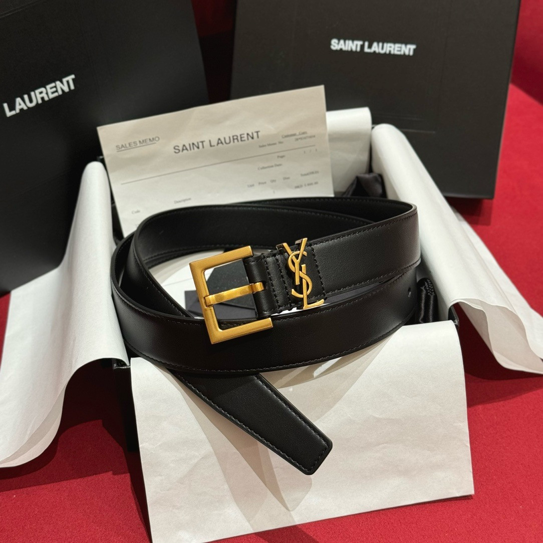 Жіночий чорний ремінь Yves Saint Laurent Ів Сен Лоран YSL ysl шкіра шкіряний ремінь із логотипом пояс 3 см
