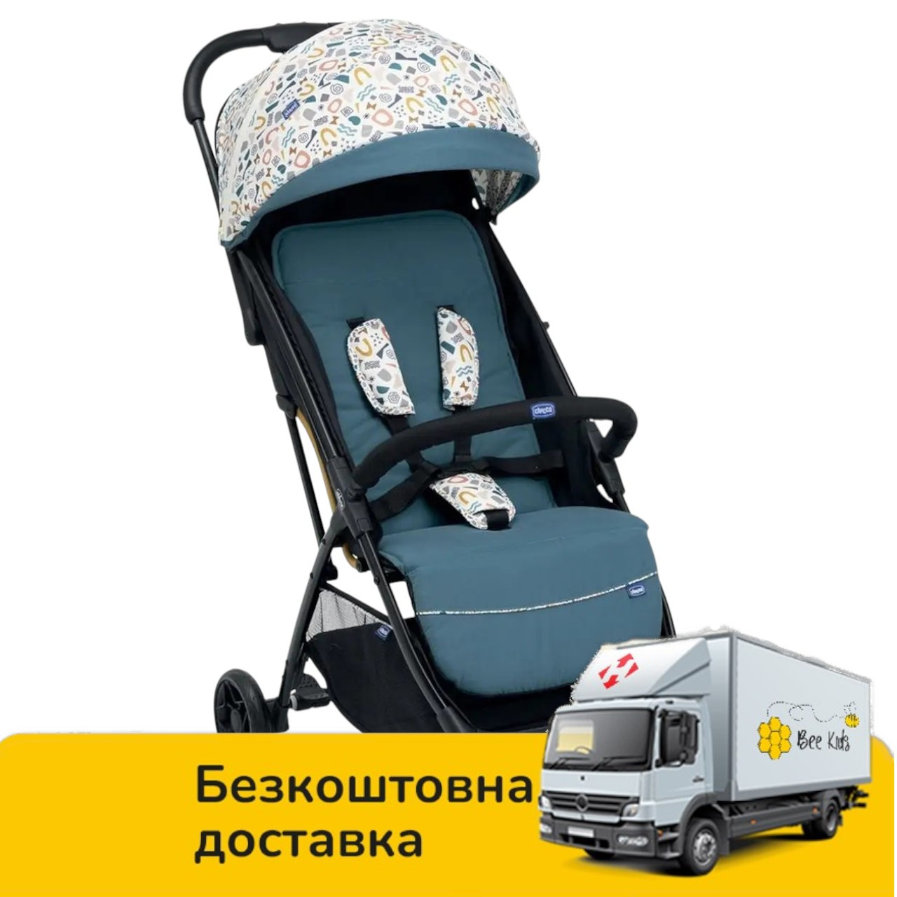 Коляска прогулянкова дитяча Chicco Glee Блакитна (системою складання ONE touch), фото 1