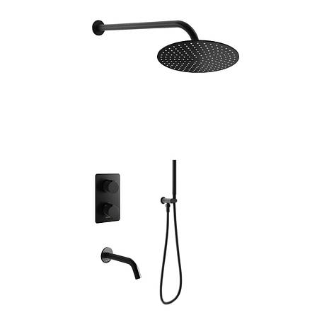 Душева система KOHLMAN EXPERIENCE 25 BLACK з термостатом + BOX прихованого монтажу, фото 1