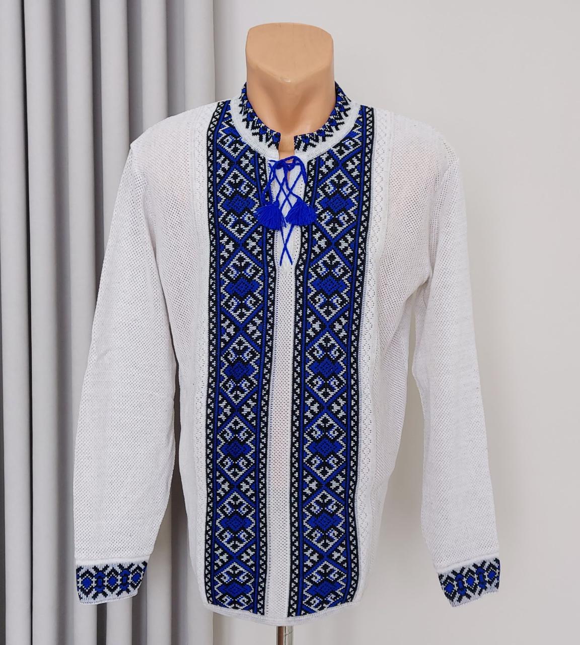 Чоловіча в'язана сорочка вишиванка з довгими рукавами (з L по 3XL), фото 1