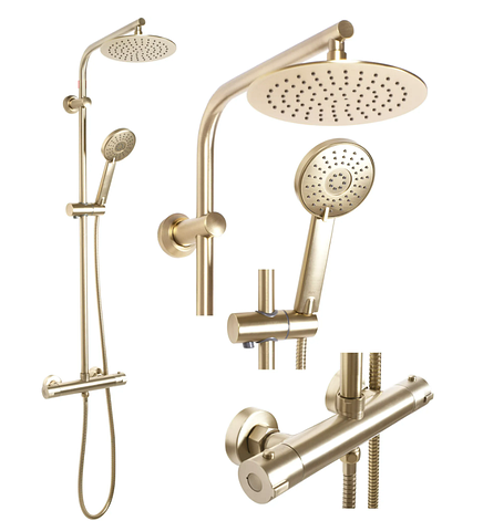Душовий гарнітур REA BLISS BRUSHED GOLD із термостатом, фото 1