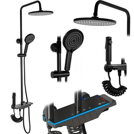 Душовий гарнітур REA SAVIO LED BLACK з термостатом, фото 1