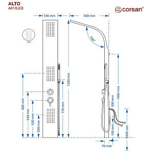 Душова панель CORSAN ALTO SILVER LED, фото 4