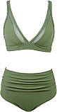 Роздільний жіночий купальник кольору хакі ліф на застібці та плавки середньої посадки, фото 7