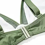 Роздільний жіночий купальник кольору хакі ліф на застібці та плавки середньої посадки, фото 10