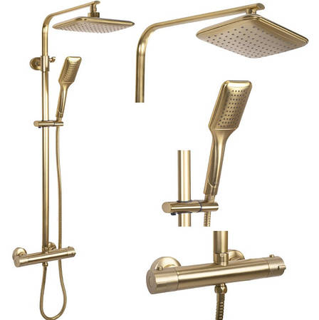 Душовий гарнітур REA TOM BRUSHED GOLD матове золото з термостатом, фото 1