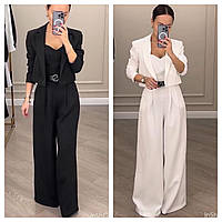 Жіночий костюм трійка,Топ штани та піджак (без пояса), 40-42,44-46,48-50, чорний та молоко, Костюмка люкс классу.