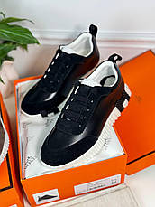 Чоловічі чорні шкіряні кросівки Hermes Bouncing з білими вставками кеди ермес, фото 4