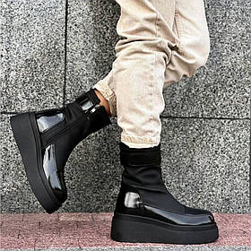 Демі черевики в поєднанні лаку та шкіри