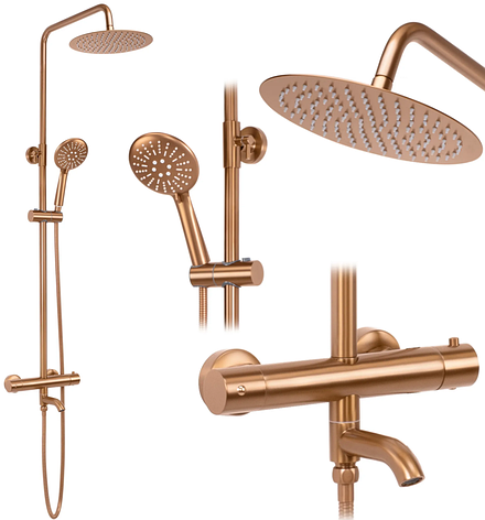 Душовий гарнітур REA LUNGO BRUSHED COPPER з термостатом та виливом, фото 1