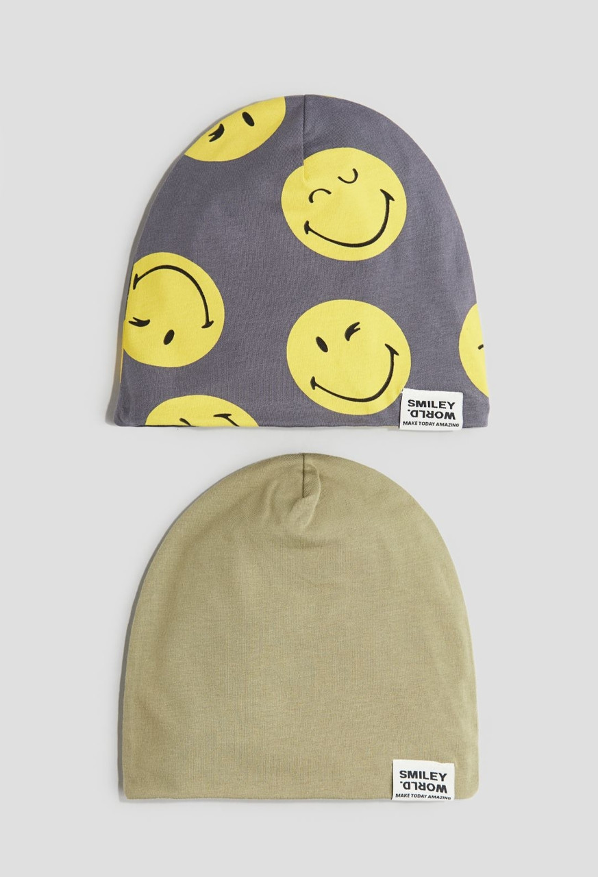 Шапка для хлопчика з джерсі сіра та оливкова Smile H&M 4-6 років, фото 1