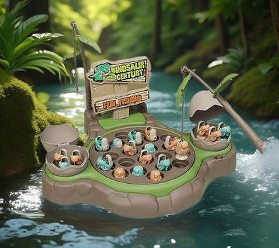 Незвичайна розвивальна іграшка дитині Рибалка Магнітна риболовля Дістань динозаврика Поле обертається 2 удки музика