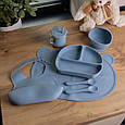 Дитячий посуд набір силіконової для годування дитини 7 предметів Синій Lugi, фото 2