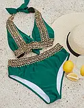 Жіночий пляжний роздільний купальник з чашками та високою посадкою у зеленому кольорі, фото 3