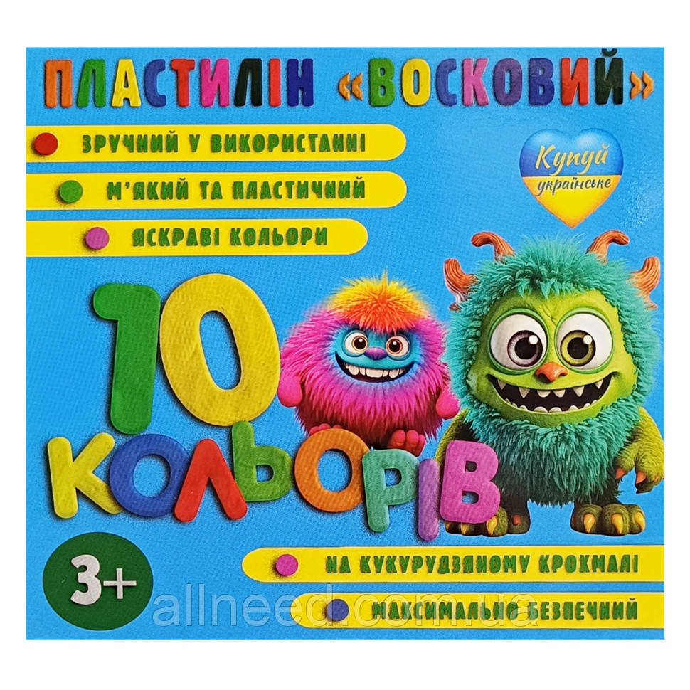 Набір пластиліну м'який "Восковий" KT 230605, 10 кольорів, фото 1