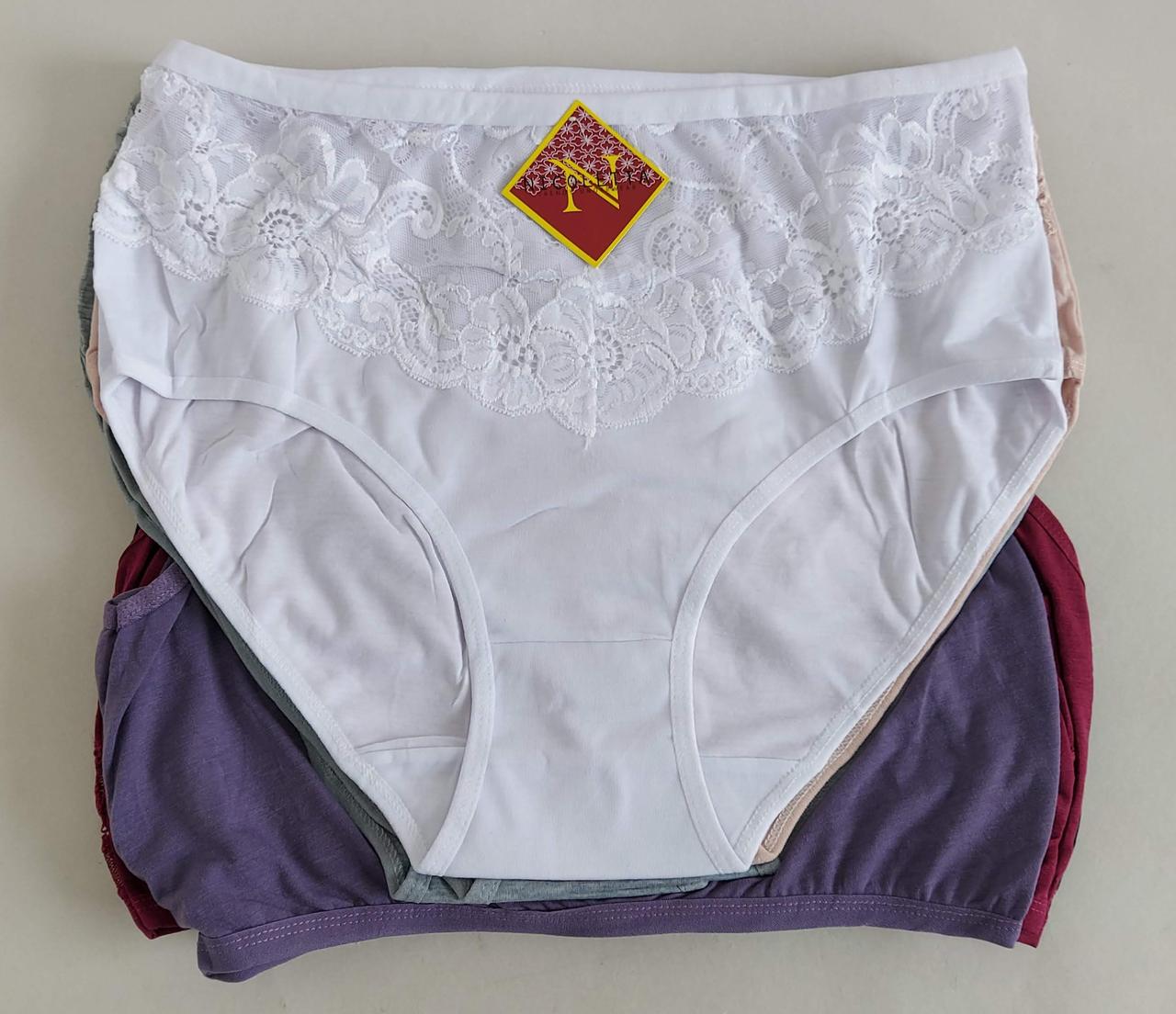 Труси жіночі однотонні з гіпюровими вставками 4XL (10 шт), фото 1