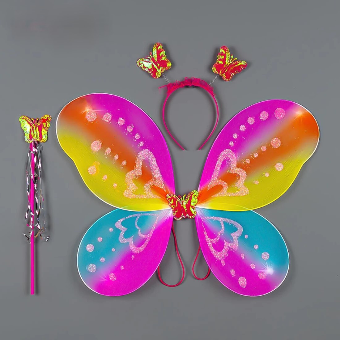 Набір феї, метелика райдужний (крила, обруч, чарівна паличка), фото 1