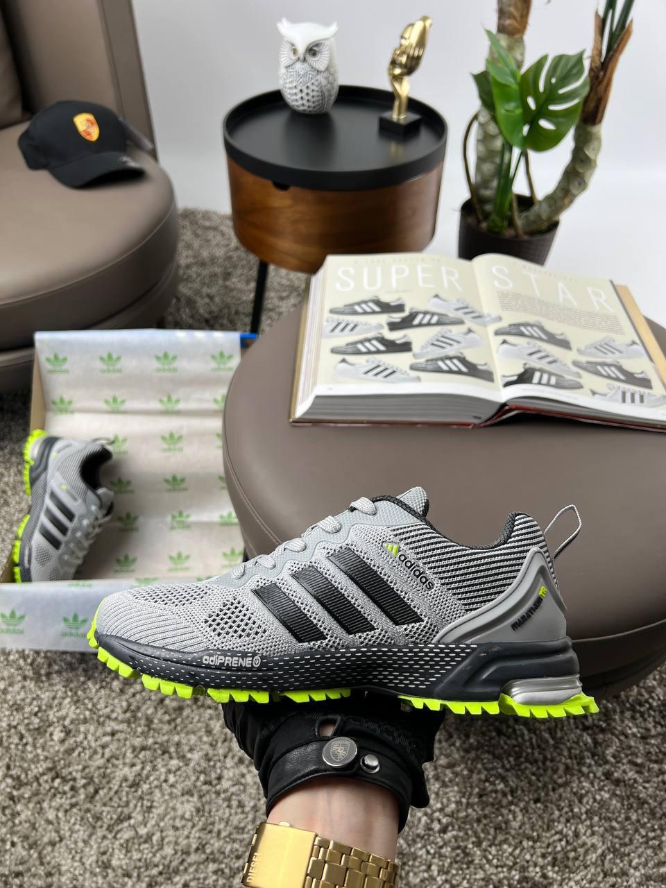 Чоловічі кросівки текстильні сітка Adidas Marathon TR Grey Black Green, кеди Адідас сірі, Чоловіче взуття