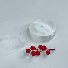 Стрічка - органза ✿ , 2,5 см, біла ▶ (теплий відтінок), 46 м - рулон