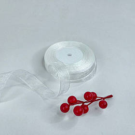 Стрічка - органза ✿ , 2 см, біла ▶ (теплий відтінок), 46 м - рулон
