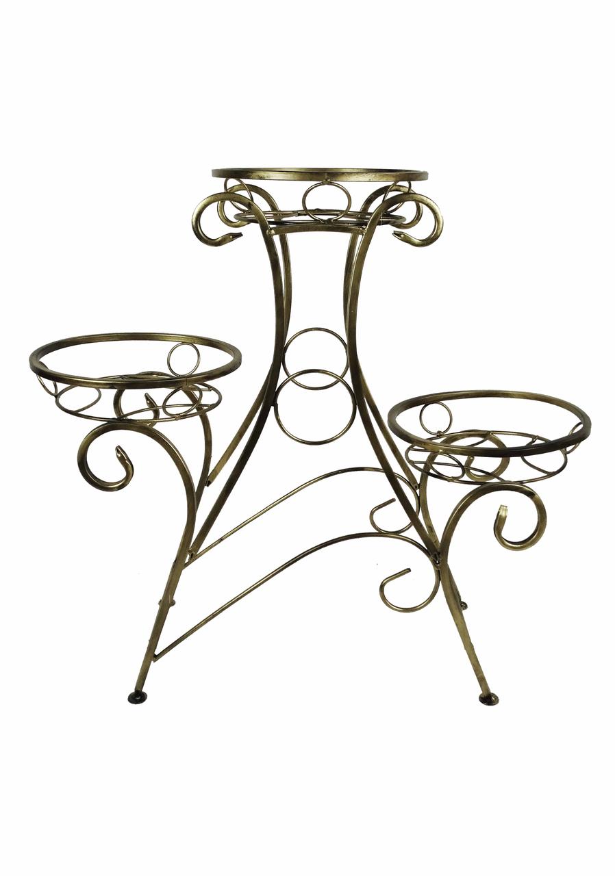 Металева конструкція для квітів на 3 вазони Сани у вінтажному стилі, дно вазону d-20 см, Хатинка, фото 1