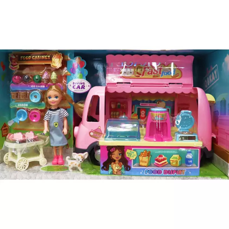Лялька з фургоном фаст-фуд аксесуари Ігровий набір фургончик з морозивом Гра магазин на колесах вулична їжа, фото 1
