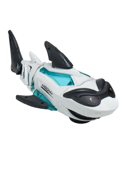 Механічна іграшка біла Акула обертається на 360 + звук, фото 1