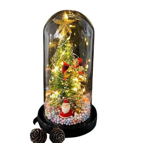 Дід мороз у скляній колбі та ялинка з прикрасами LED підсвічуванням Rose of Love на батарейках, фото 1