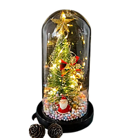 Дід мороз у скляній колбі та ялинка з прикрасами LED підсвічуванням Rose of Love на батарейках