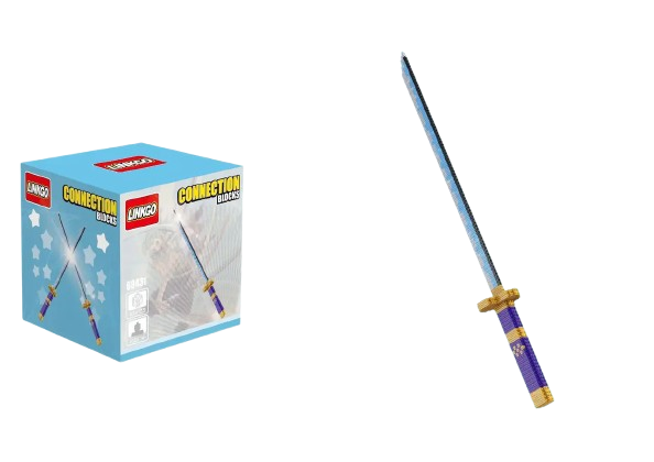 Міні Катана Емма фіолетовий конструктор на 400 блоків. Іграшкова міні катана 62 СМ, фото 1