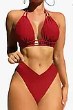 Жіночий роздільний купальник плавки та ліф на зав'язках у червоному кольорі, фото 4