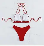 Жіночий роздільний купальник плавки та ліф на зав'язках у червоному кольорі, фото 2
