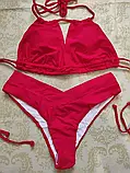 Жіночий роздільний купальник плавки та ліф на зав'язках у червоному кольорі, фото 3