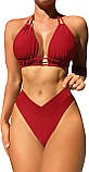 Жіночий роздільний купальник плавки та ліф на зав'язках у червоному кольорі, фото 5