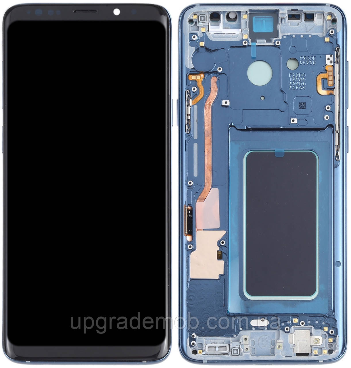 Дисплей модуль тачскрин Samsung G965 Galaxy S9+ чорний OLED з рамкою синього кольору Coral Blue