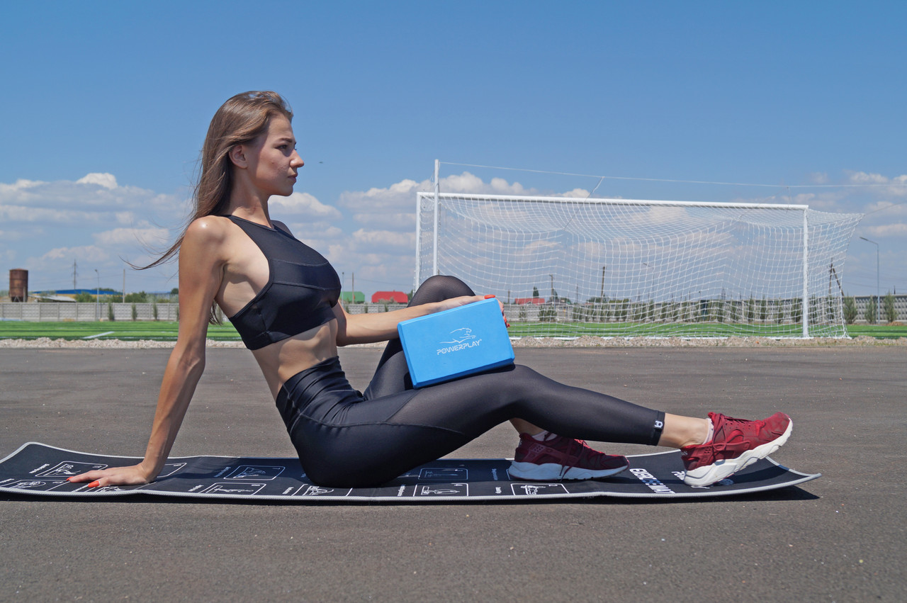 Блок для йоги PowerPlay Синій опора для спорту Кубик для фітнесу цегла для йоги Кубик для фітнесу